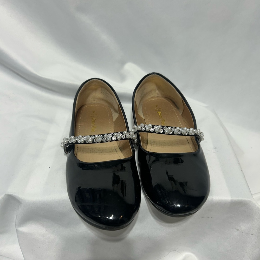 Black Kids Shoes with Pearl/Rhinestone Strap
